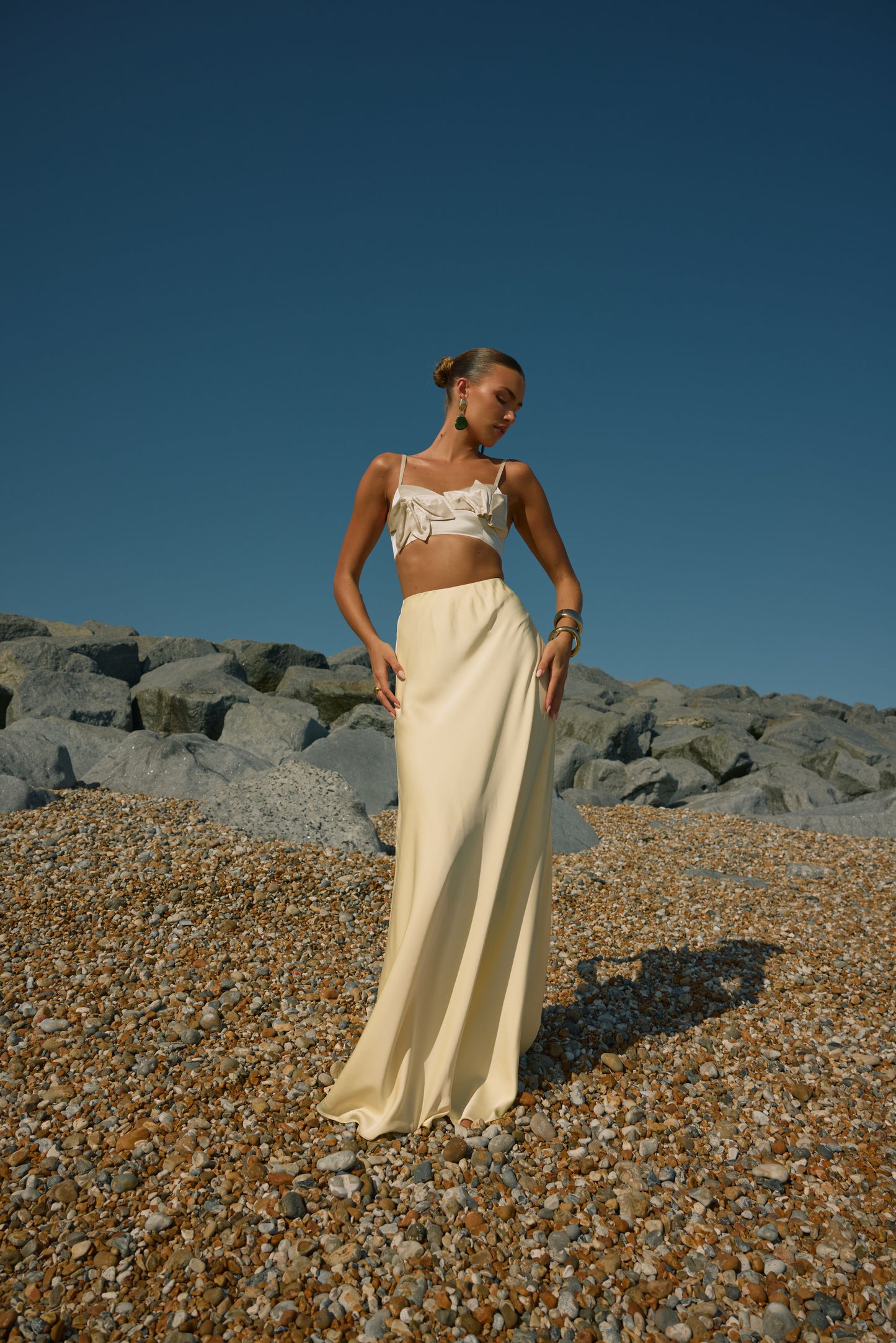 Yara Bias Cut Satin Maxi Skirt (TALL)