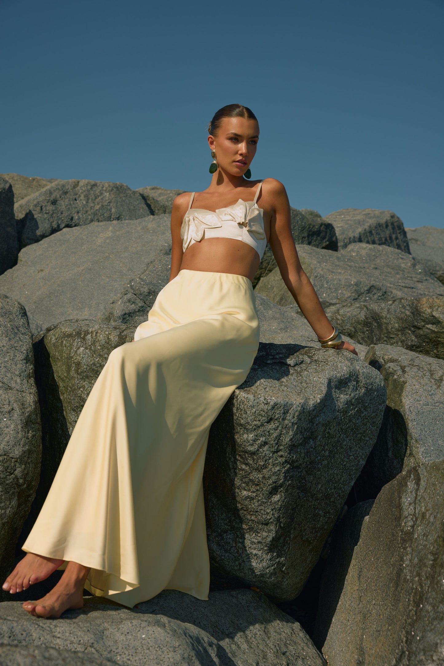 Yara Bias Cut Satin Maxi Skirt (TALL)
