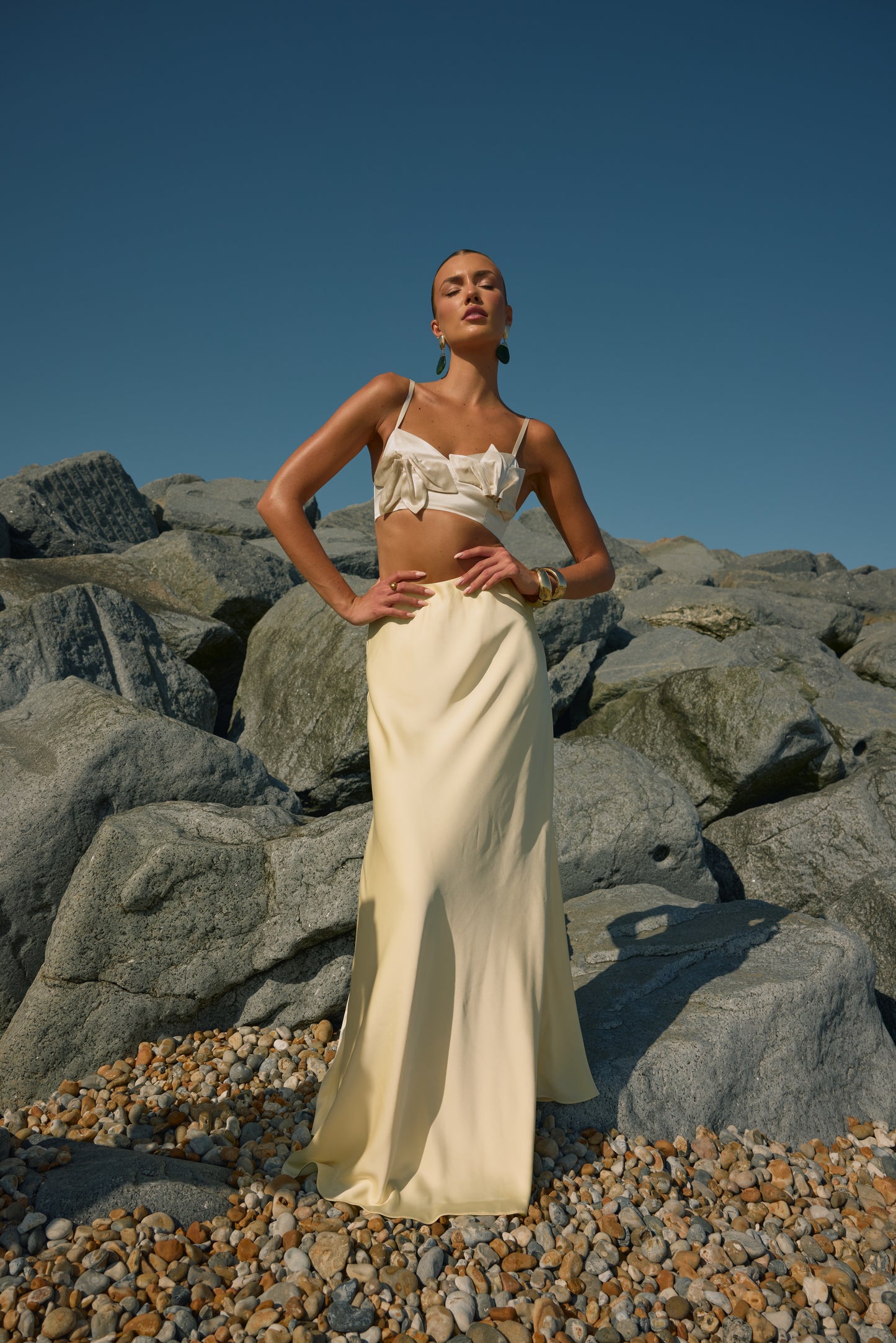 Yara Bias Cut Satin Maxi Skirt (TALL)