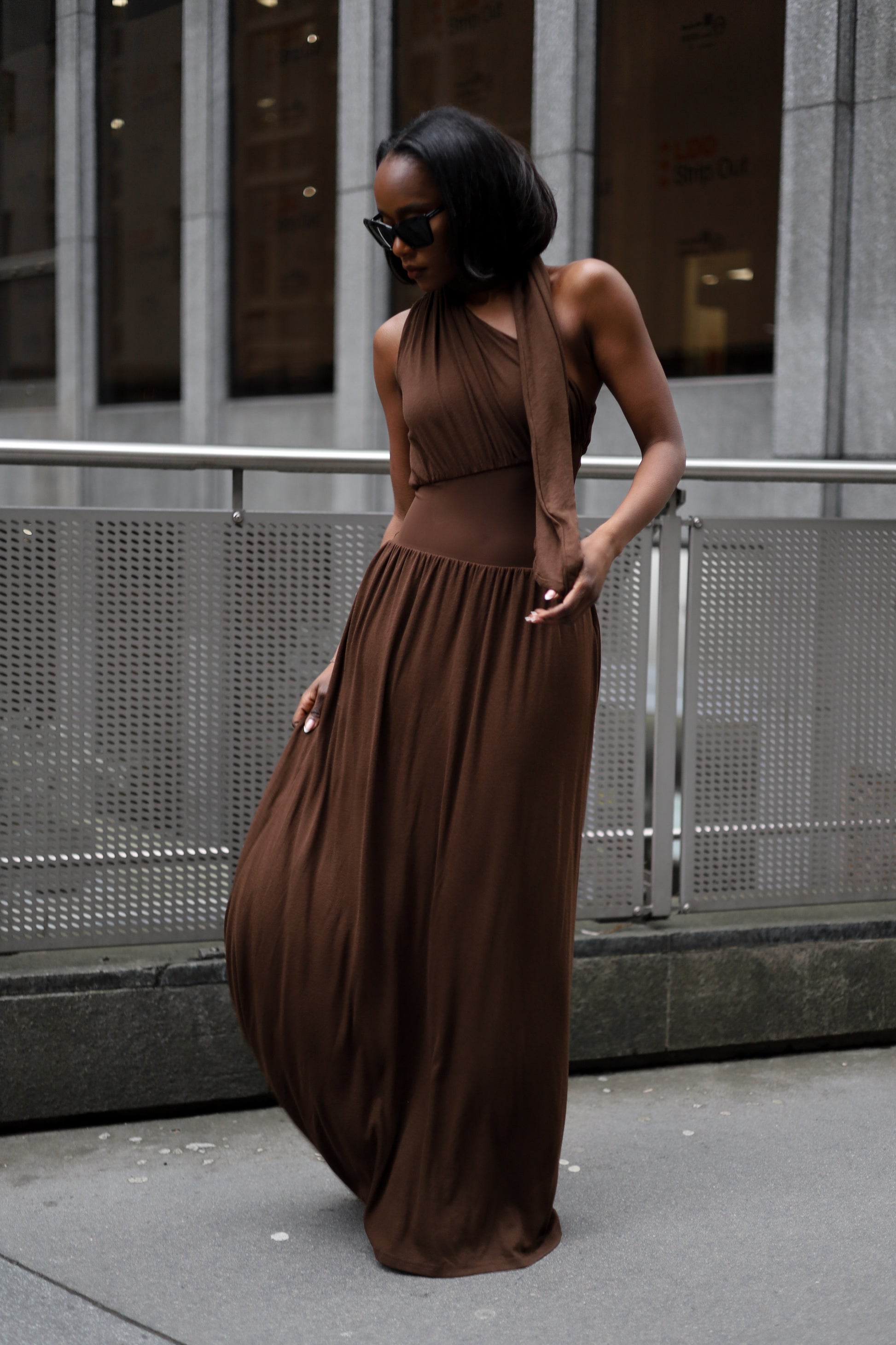 mesh brown dress Self-portrait - Brown Rhinestone Mesh Maxi Dress main image 1